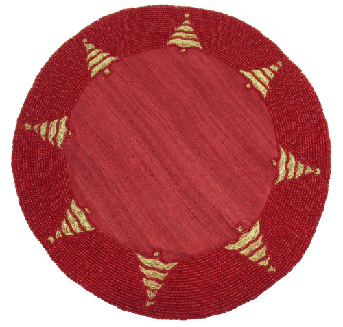 Vtg red glass beaded gold - beaded,
