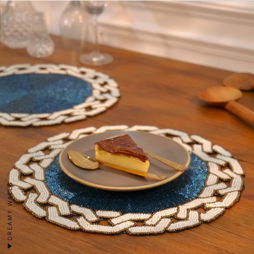 Handmade beaded placemat round - beaded,