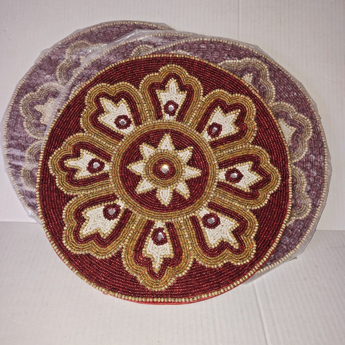 Hand beaded round placemats - hand,