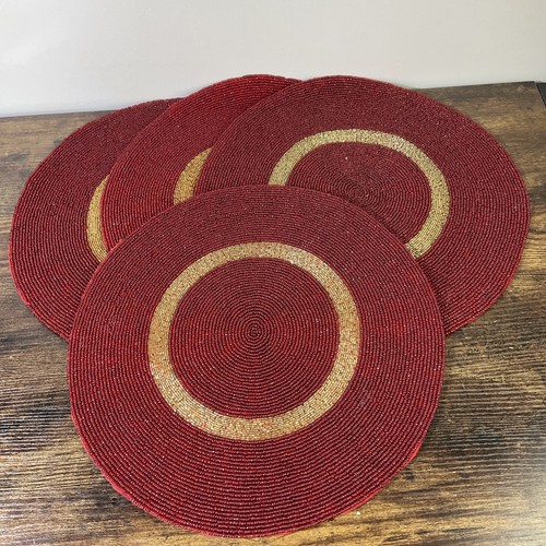 Red gold glass beaded - red,